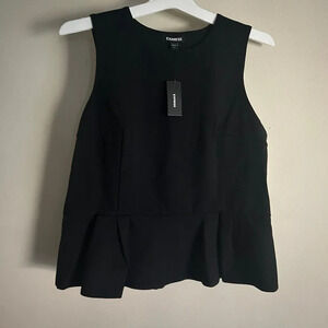 NWT EXPRESS Peplum Tank Top Sleeveless Blouse Black Pleated L Career Office
